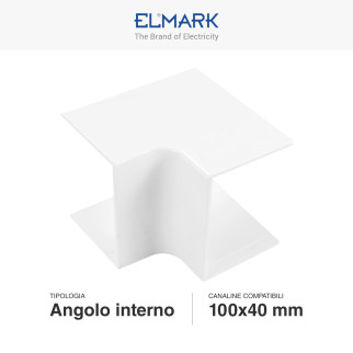 Elmark Angolo Interno per Canaline Passacavi 100x40 in Plastica Bianca