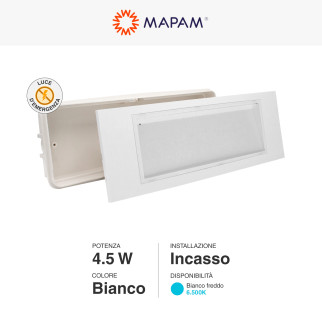 MAPAM Lampada Emergenza Incasso MP-0002-6500K - mod. MP-0002 - Compatibile con Cassa Beghelli