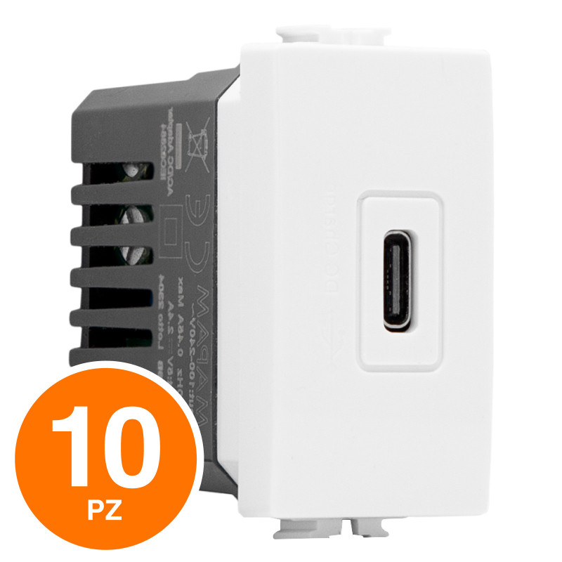 MAPAM Presa USB C T3-Joy 536B Bianco - Confezione 10pz - mod. 536B - Compatibile con BTicino MATIX