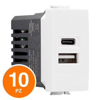 MAPAM Presa USB A+C T3-Joy 533B Bianco - Confezione 10pz - mod. 533B - Compatibile con BTicino MATIX
