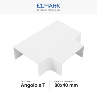 Elmark Angolo a T per Canaline Passacavi 80x40 in Plastica Bianca
