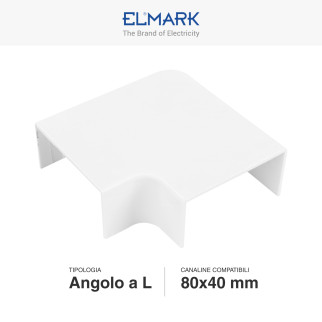 Elmark Angolo a L per Canaline Passacavi 80x40 in Plastica Bianca