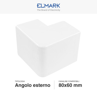 Elmark Angolo Esterno per Canaline Passacavi 80x60 in Plastica Bianca