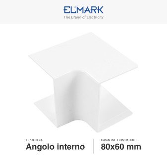Elmark Angolo Interno per Canaline Passacavi 80x60 in Plastica Bianca