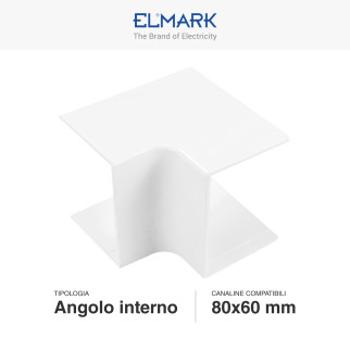 Elmark Angolo Interno per Canaline Passacavi 80x60 in Plastica Bianca