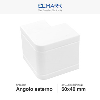 Elmark Angolo Esterno per Canaline Passacavi 60x40 in Plastica Bianca