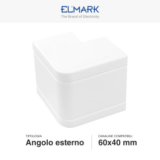 Elmark Angolo Esterno per Canaline Passacavi 60x40 in Plastica Bianca