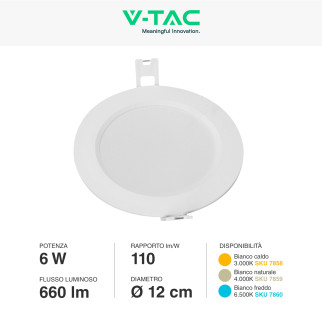 VT-61006 Mini Pannello LED Rotondo Slim 6W SMD da Incasso V-Tac