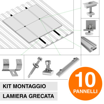 Kit Struttura Montaggio 10 Pannelli Solari Lamiera Grecata