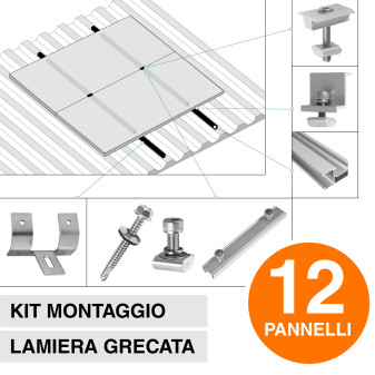 Kit Struttura Montaggio 12 Pannelli Solari Tetto Grecata