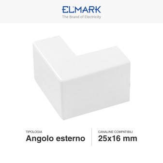 Elmark Angolo Esterno per Canaline Passacavi 25x16 in Plastica Bianca