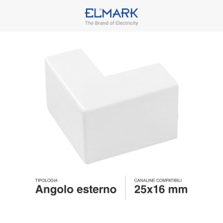 Elmark Angolo Esterno per Canaline Passacavi 25x16 in Plastica Bianca
