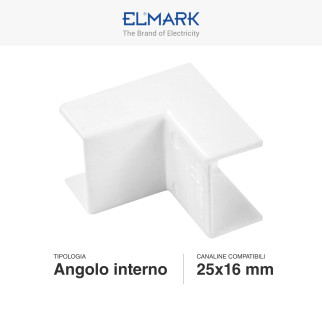 Elmark Angolo Interno per Canaline Passacavi 25x16 in Plastica Bianca