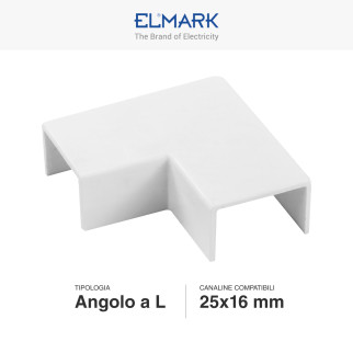Elmark Angolo a L per Canaline Passacavi 25x16 in Plastica Bianca