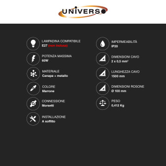 Universo Lampadario Sospensione Portalampada E27 in Corda mod. E27-M1