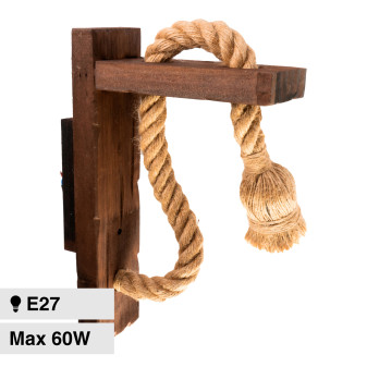 Universo Portalampada da Parete E27 Applique in Legno e Canapa mod. E70