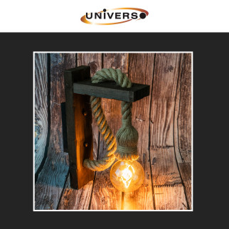 Universo Portalampada da Parete E27 Applique in Legno e Canapa mod. E70