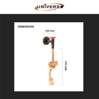 Universo Portalampada da Parete E27 Applique in Metallo e Canapa mod. E29