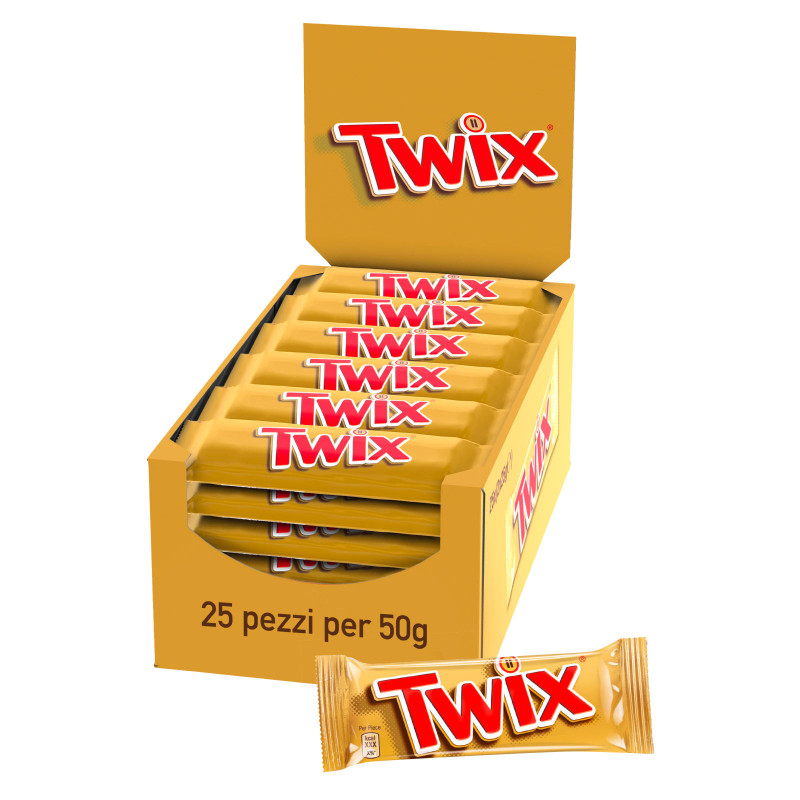 Snack con Biscotto e Caramella Mou Ricoperto di Cioccolata Twix 25x