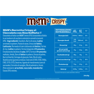 Barretta con Riso Soffiato e Cioccolato M&M's Crispy 24x 31g