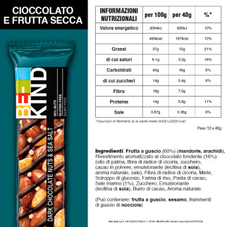 Dark Chocolate Nuts & Sea Salt Barretta 40g Be-Kind