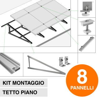 Kit Struttura per Montaggio di 8 Pannelli Solari su Tetto Piano