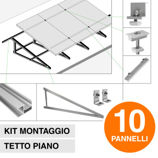 Kit Struttura per Montaggio di 10 Pannelli Solari su Tetto Piano