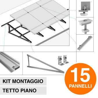 Kit Struttura per Montaggio di 15 Pannelli Solari su Tetto Piano