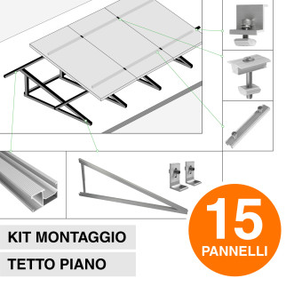 Kit Struttura per Montaggio di 15 Pannelli Solari su Tetto Piano