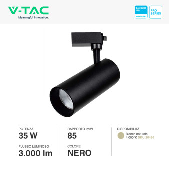 VT-11035 Faretto LED da Binario 35W Track Light COB Samsung V-Tac Pro