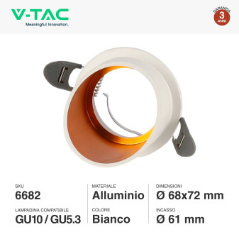 Portafaretto Rotondo GU10 e GU5.3 (MR16) Bianco V-Tac VT-974