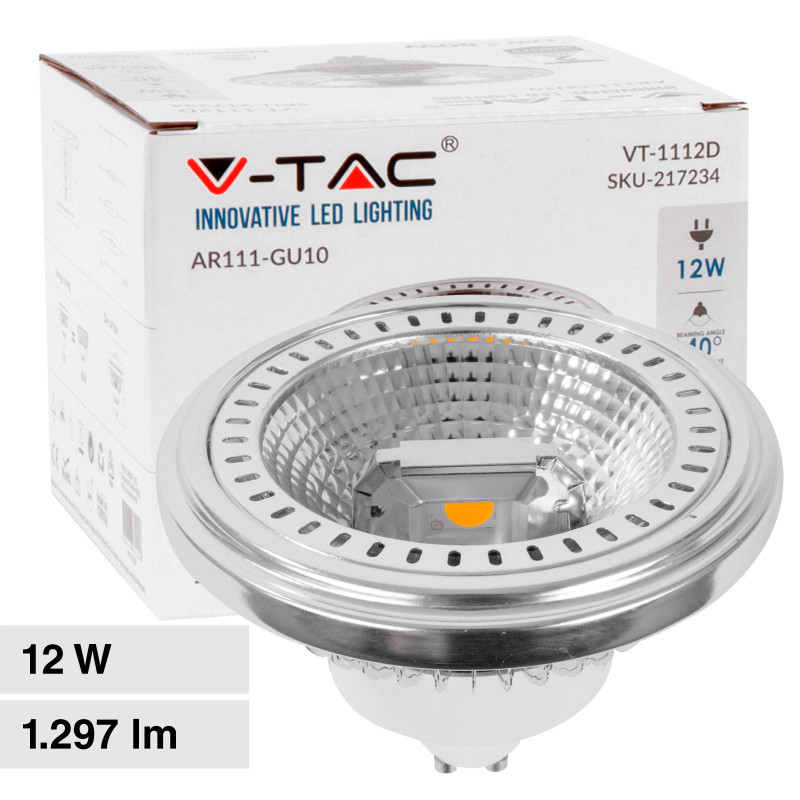VT-1112D Faretto LED GU10 12W AR111 COB CRI≥90 Dimmerabile V-Tac