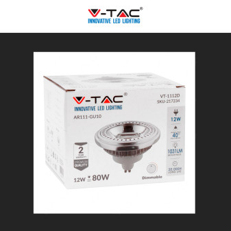 VT-1112D Faretto LED GU10 12W AR111 COB CRI≥90 Dimmerabile V-Tac