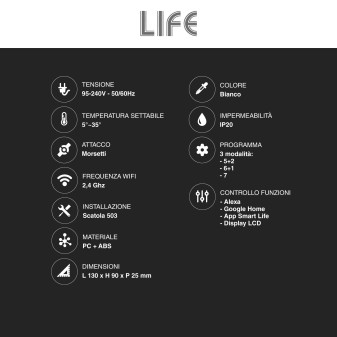 Cronotermostato Smart Programmabile Touch Colore Bianco Life