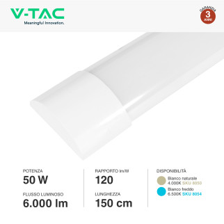 VT-8350 Tubo LED Prismatico Plafoniera SMD 50W 150cm V-Tac