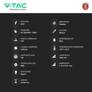 VT-8350 Tubo LED Prismatico Plafoniera SMD 50W 150cm V-Tac