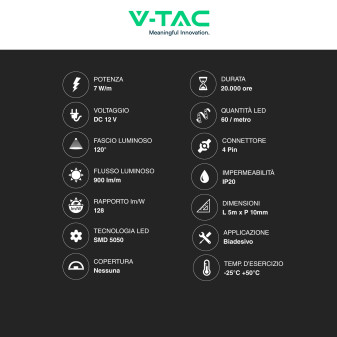 VT-5050-60 Striscia LED Flessibile 35W SMD RGB 60 LED/m 12V - 5m V-Tac