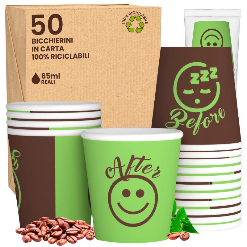 50 Bicchierini da Caffè in Carta DownUpCUP Green da 65ml