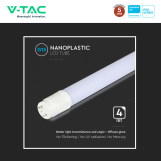 VT-121 Tubo LED SMD Nano Plastic T8 G13 18W 120cm V-Tac Pro