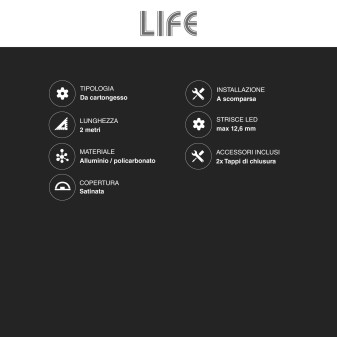 Profilo in Alluminio da 2m per Strisce LED Life