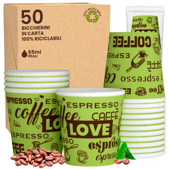 50 Bicchierini da Caffè in Carta LoveGreenCUP da 65ml