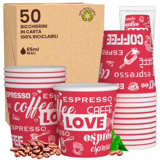 50 Bicchierini da Caffè in Carta LoveRedCUP da 65ml