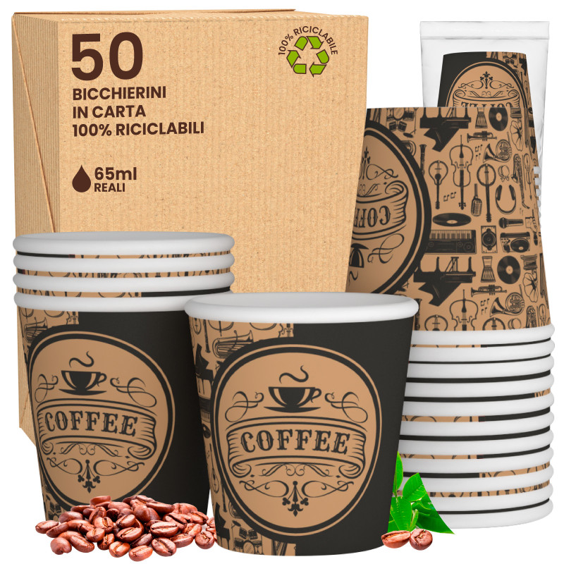 50 Bicchierini da Caffè in Carta PubBeigeCUP da 65ml