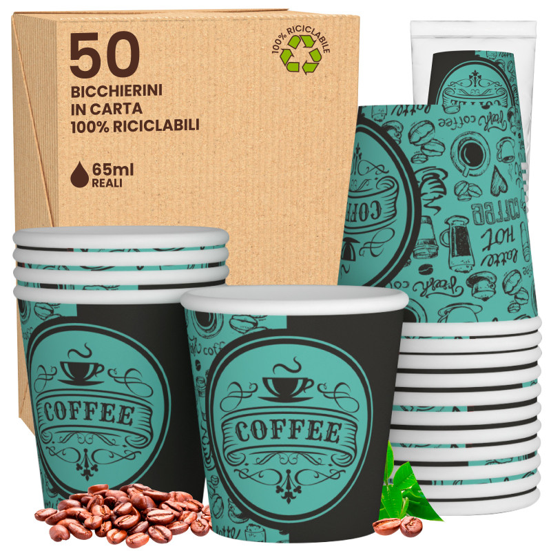50 Bicchierini da Caffè in Carta PubGreenCUP da 65ml