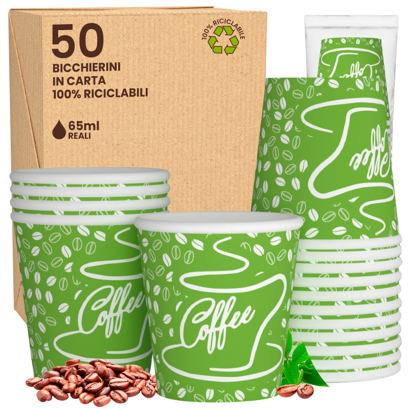 50 Bicchierini da Caffè in Carta CoffeeGreenCUP da 65ml
