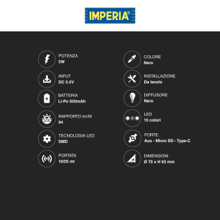 Speaker Bluetooth da 15W con Tecnologia LED SMD Multicolore Imperia