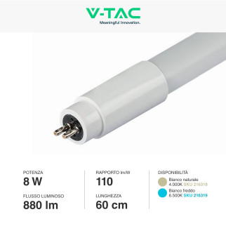 V-Tac VT-6005 Tubo LED T5 G5 8W SMD Plastica Lampadina 60cm
