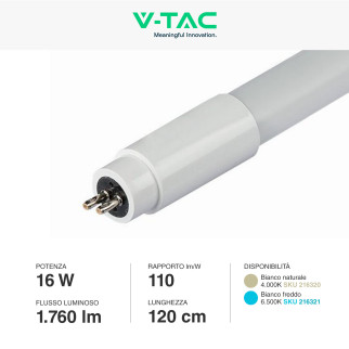 VT-1225 Tubo LED T5 G5 16W SMD 120cm in Plastica V-Tac
