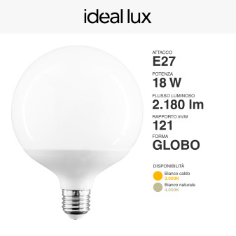 Lampadina LED E27 18W Bulb G120 Globo SMD Ideal Lux
