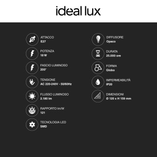 Lampadina LED E27 18W Bulb G120 Globo SMD Ideal Lux